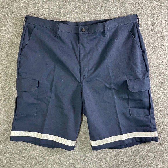 Red Kap Work Uniform Shorts Mens 44x12 Navy Blue Cargo Pockets Reflective Stripe - Picture 1 of 6